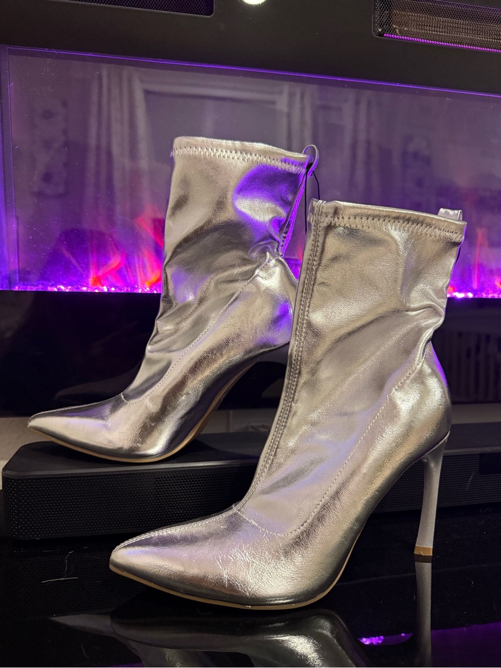 Forever 21 Metallic Silver Pointed Stiletto Ankle Boots